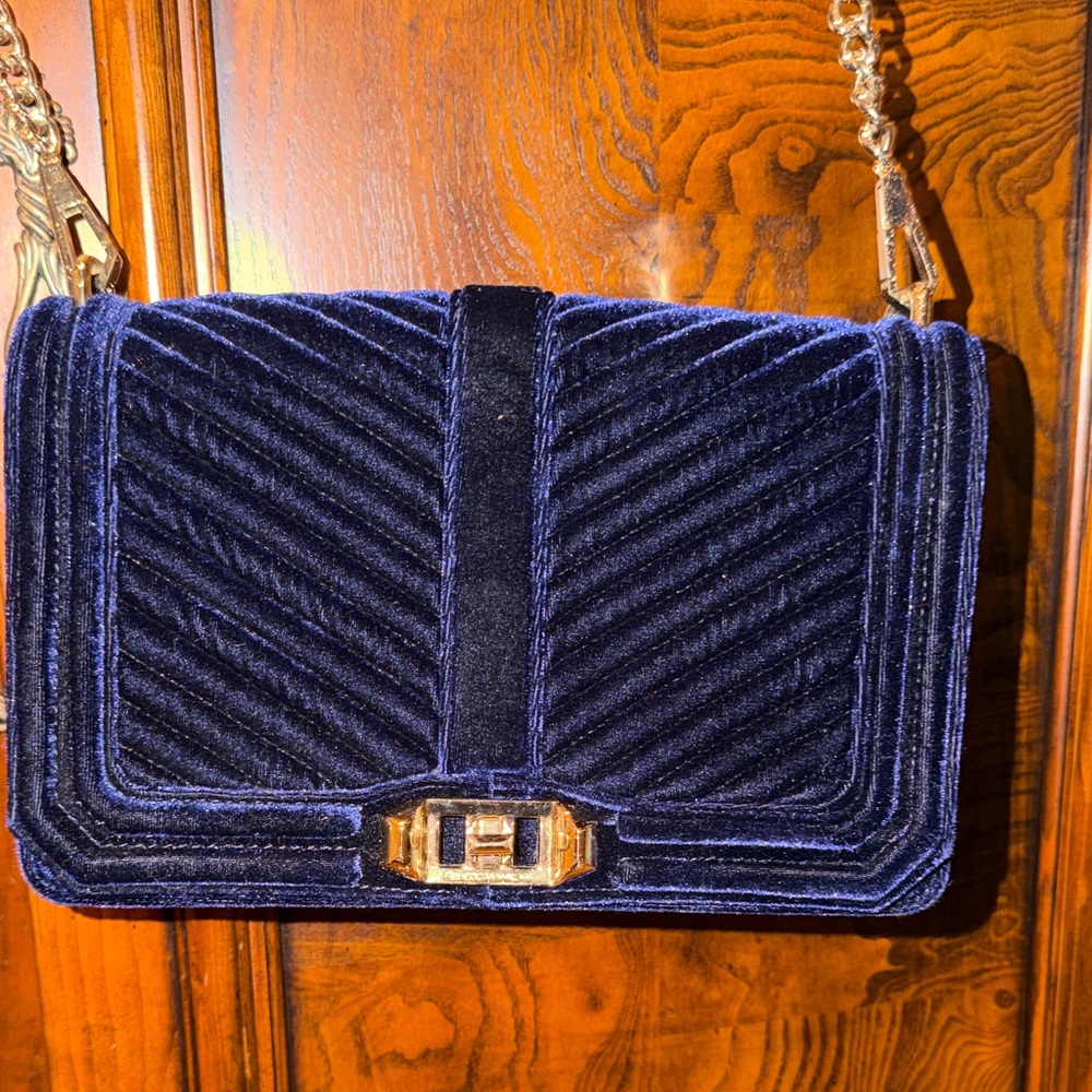 Rebecca Minkoff Elegant Navy Velvet Shoulder Bag